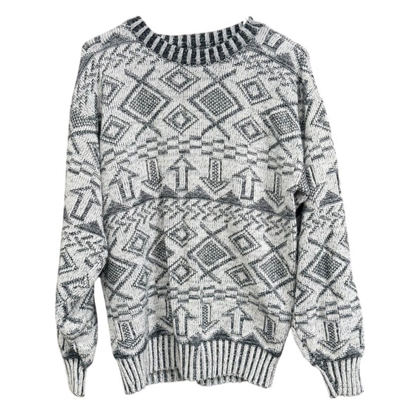 Vintage Geometric Knit Sweater Crewneck Oversized Pullover Grandpa Style - Picture 1 of 4